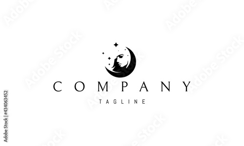 Vector logo on which an abstract image of the moon with a girls face.