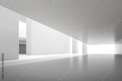Abstract 3d rendering of empty concrete room with light and shadow on the wall.
