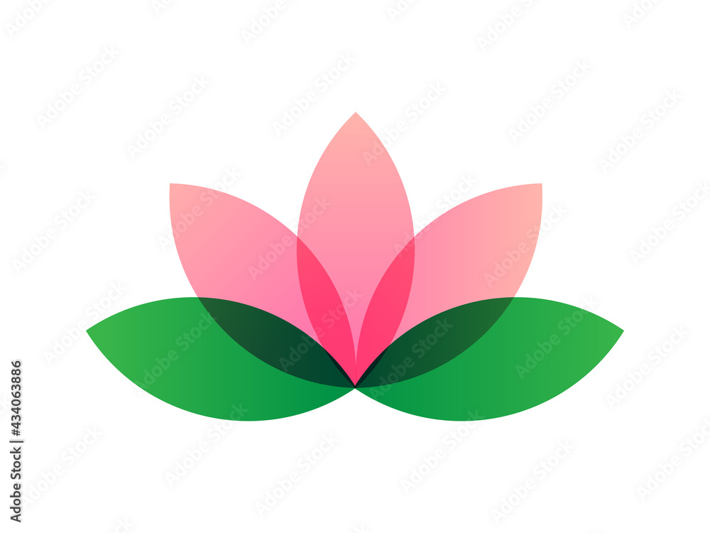 Logo del fiore di loto. Icona, disegno vettoriale di loto  isolato su sfondo bianco in stile piatto. Elemento floreale geometrico - obrazy, fototapety, plakaty 