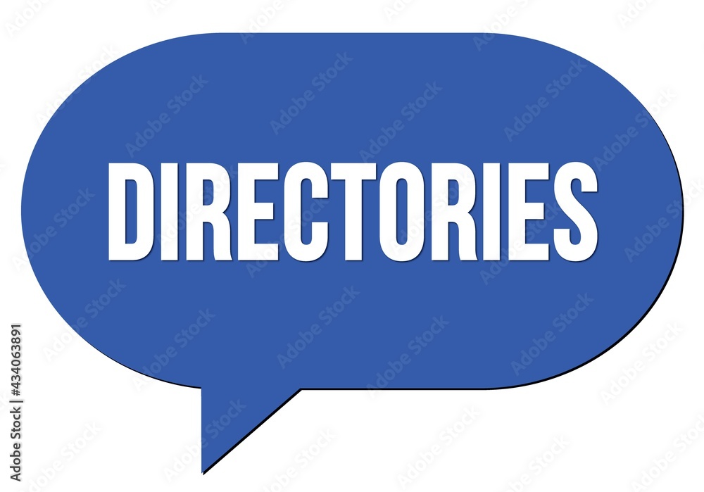 DIRECTORIES text written in a blue speech bubble DIRECTORIES text written in a blue speech bubble