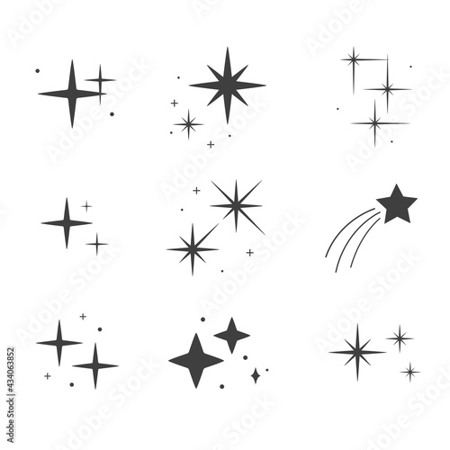 Collection of different stars and sparkles isolated on white background. Vector illustration