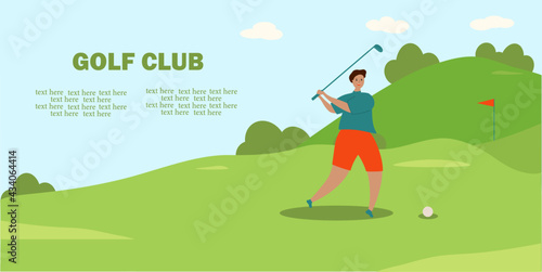 People play golf on the golf course. Banner with a place for the text. Fun outdoor sports. Golf Club.