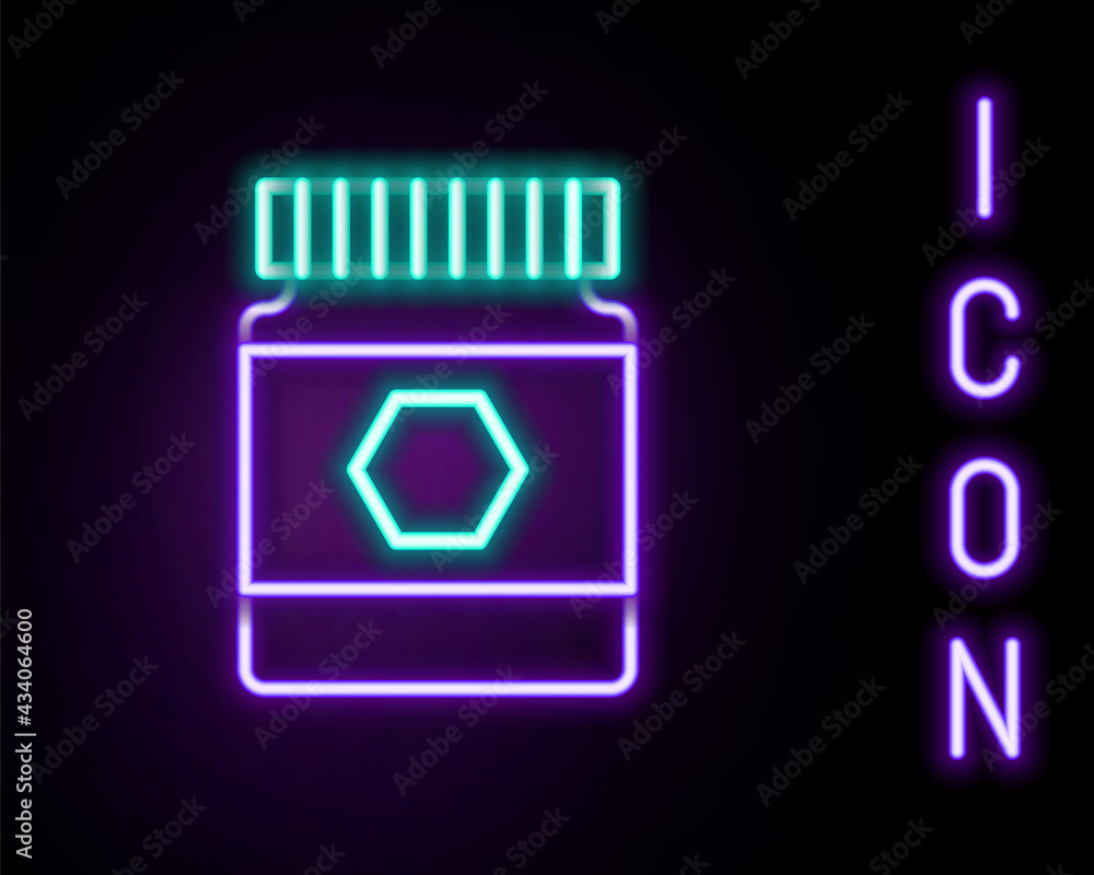 Glowing neon line Jar of honey icon isolated on black background. Food bank. Sweet natural food symbol. Colorful outline concept. Vector Glowing neon line Jar of honey icon isolated on black background. Food bank. Sweet natural food symbol. Colorful outline concept. Vector