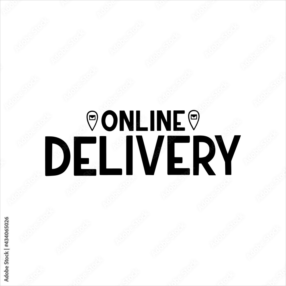 Online delivery vector hand drawn lettering for poster, banner, website, mobile app. Design for food delivery service, clothes, medicine, grocery delivery, online ordering. Isolated on white.