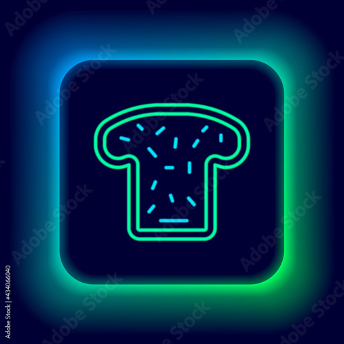 Glowing neon line Bread toast for sandwich piece of roasted crouton icon isolated on black background. Lunch, dinner, breakfast snack. Colorful outline concept. Vector