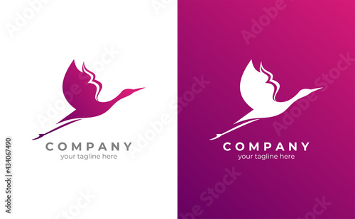 Flying Stork logo concept. simple flat illustration. Symbolizes of speed, modern, elegant, luxurious. Vector illustration of EPS 10.