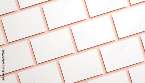 Multiple horizontal business card mockup for branding presentation, corporate identity, advertising, stationery, graphic design template. Modern mock up in realistic 3D rendering