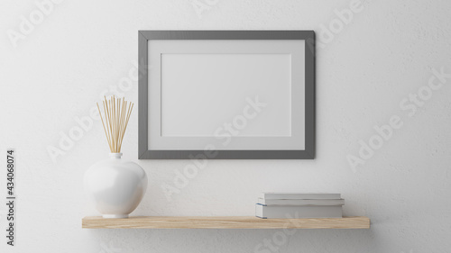 Poster mockup, silver/gray wooden frame. 3D rendering