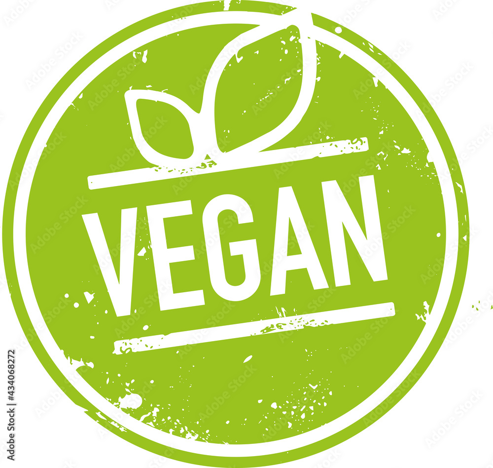 grünes siegel Vegan mit Blättern - obrazy, fototapety, plakaty 