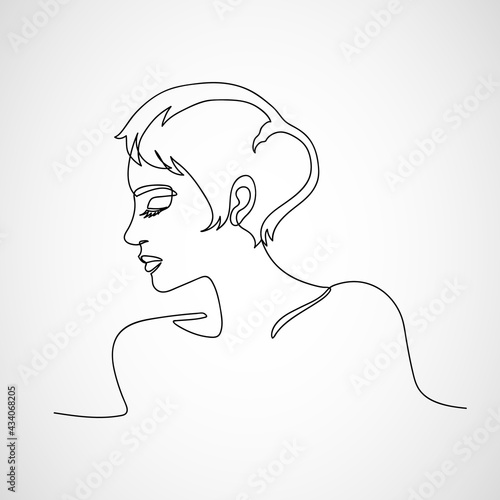Surreal Faces Continuous Line Woman Close eyes thinking on white background, Modern design, Idea, Inspiration, fashion concept, Trendy style. Vector design illustration
