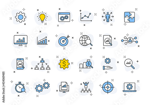 Set of 24 Data Proceassing web icons in line style. Graphic, analytics, statistic, network, diagrams, digital. Vector illustration.