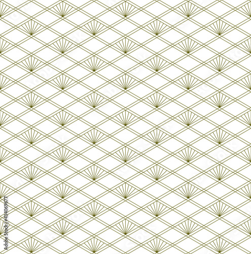 A seamless pattern based on elements of the traditional Japanese craft Kumiko zaiku. Fine lines of brown color.