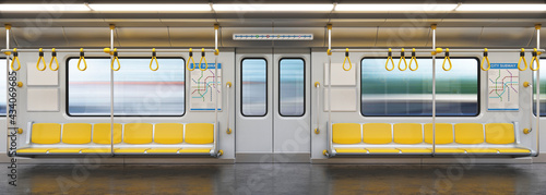 Subway car empty interior, metro cross section, 3d rendering photo