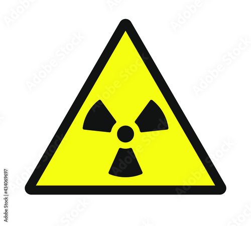 Radioactive symbol icon. Nuclear radiation warning triangle sign. Atomic energy logo label. Vector illustration image. Isolated on white background.