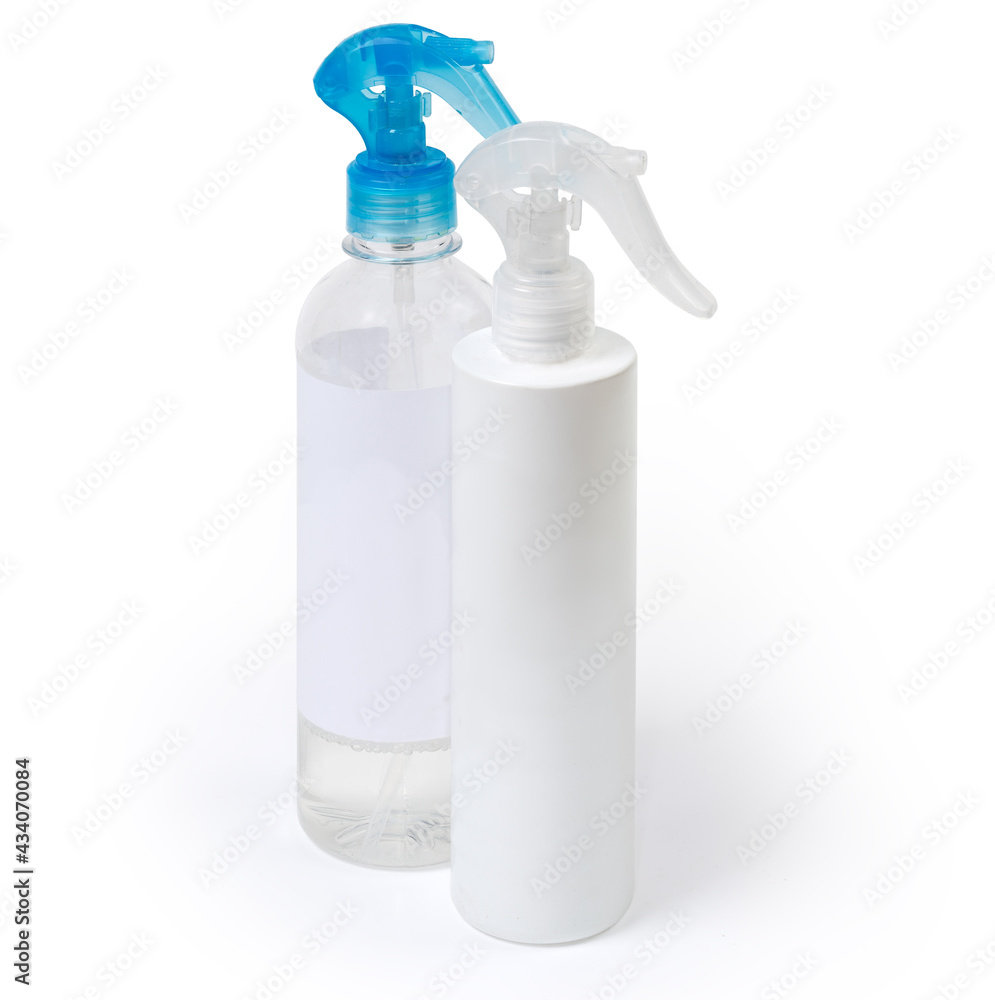 Bottles of antiseptics with spray attachments on a white background Bottles of antiseptics with spray attachments on a white background