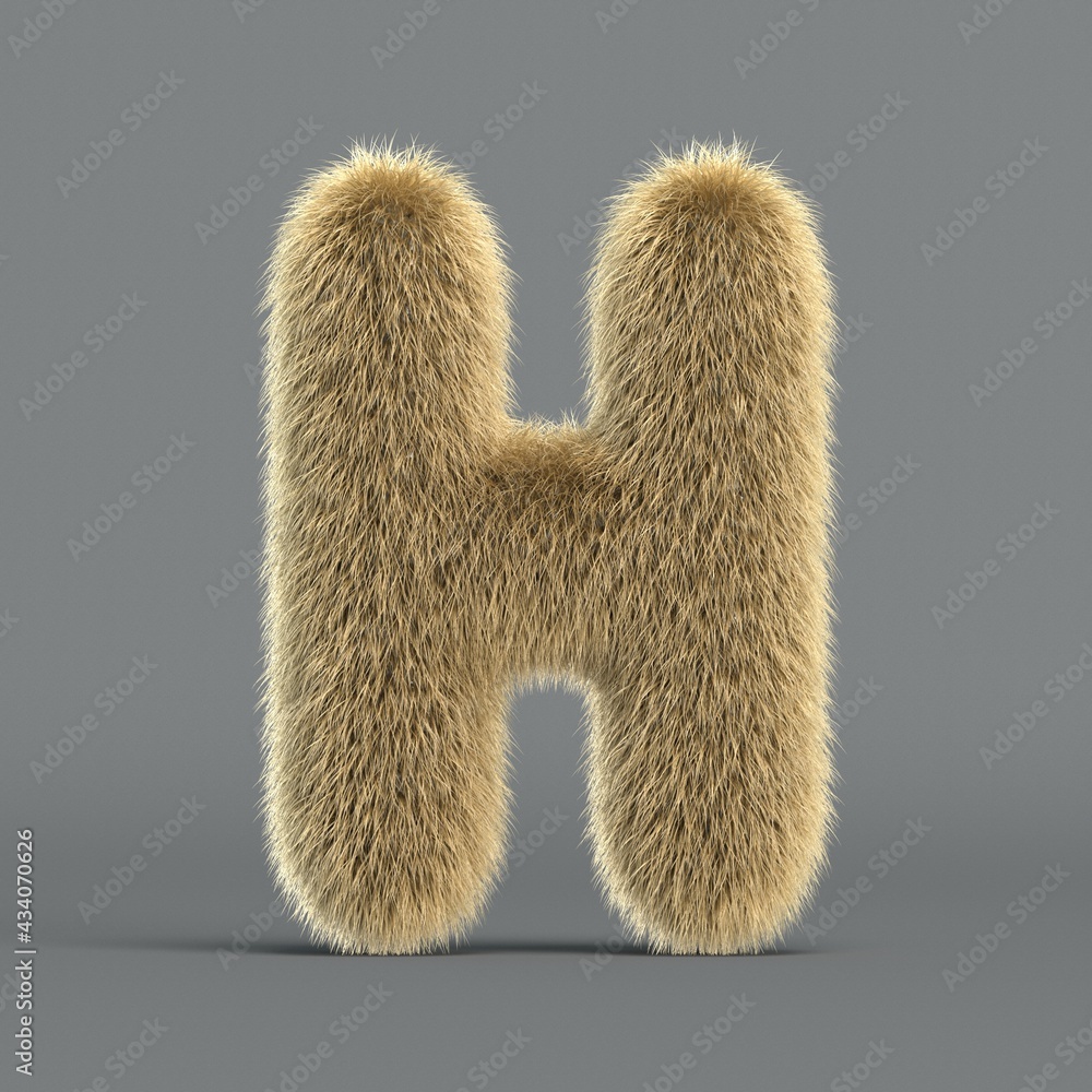 Hairy font, furry alphabet, 3d rendering, letter H Hairy font, furry alphabet, 3d rendering, letter H