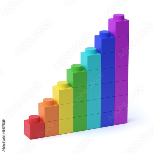 Growing bar chart from colorful building blocks 3d rendering