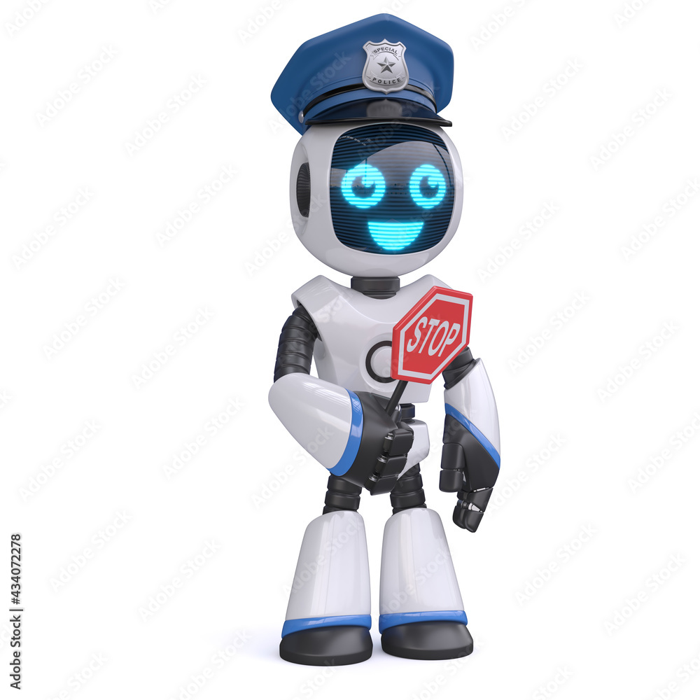 Robot policeman, traffic police robot 3d rendering Robot policeman, traffic police robot 3d rendering
