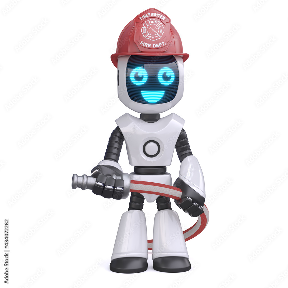 Robot firefighter on white background 3d rendering Robot firefighter on white background 3d rendering