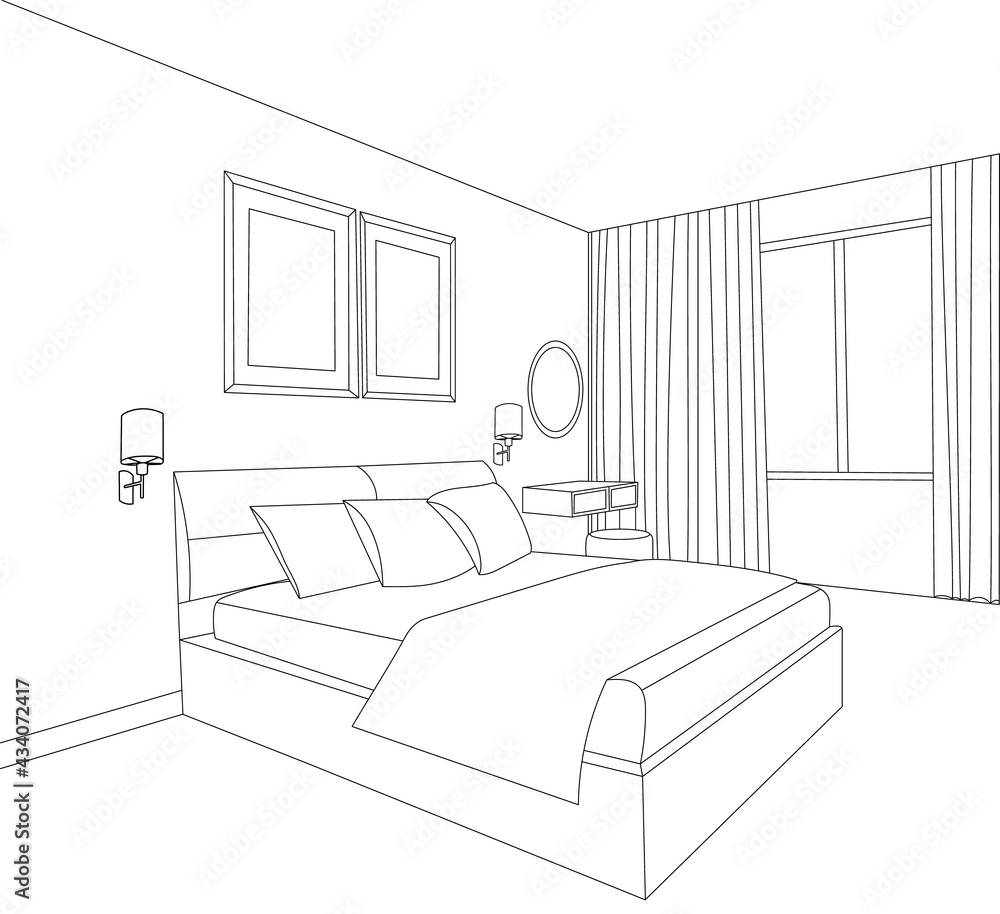 vector, isolated, bedroom sketch, interior Stock Vector | Adobe Stock