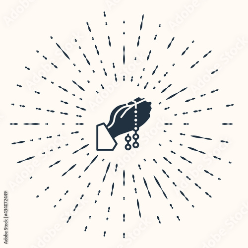 Grey Hands in praying position with rosary icon isolated on beige background. Praying hand islam muslim religion spirituality religious. Abstract circle random dots. Vector