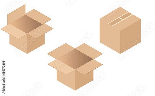 Set of cardboard boxes. Opened and closed