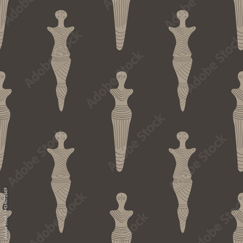 Seamless pattern with ancient ritual anthropomorphic symbol from Cucuteni–Trypillia culture for your project photo