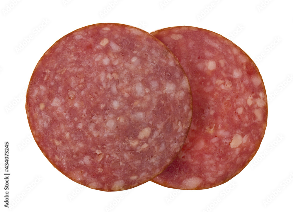 Sliced sausage isolated on a white background. Sliced sausage isolated on a white background.