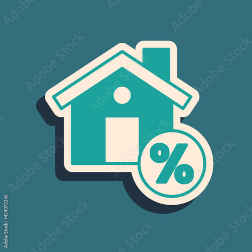 Wallpaper Mural Green House with percant discount tag icon isolated on green background. Real estate home. Credit percentage symbol. Long shadow style. Vector Torontodigital.ca