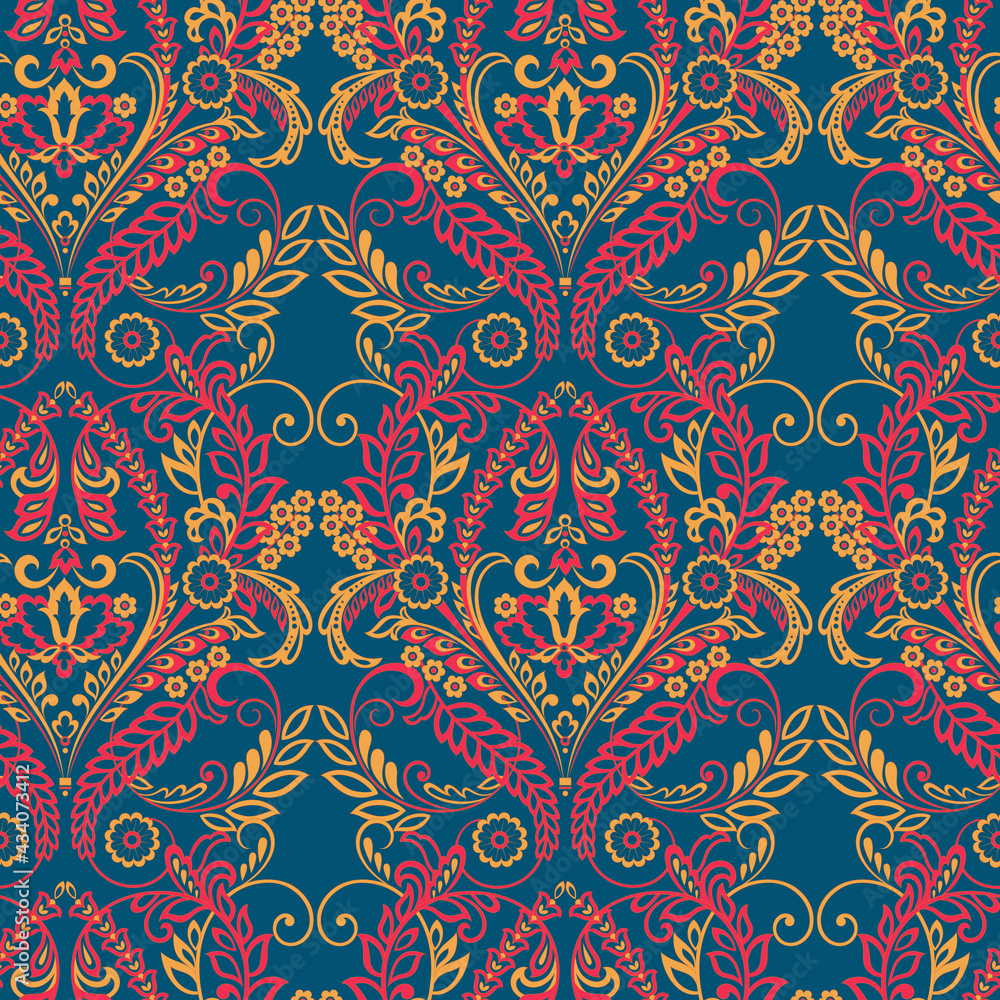 Vector floral wallpaper. Classic Baroque floral ornament. Seamless vintage pattern