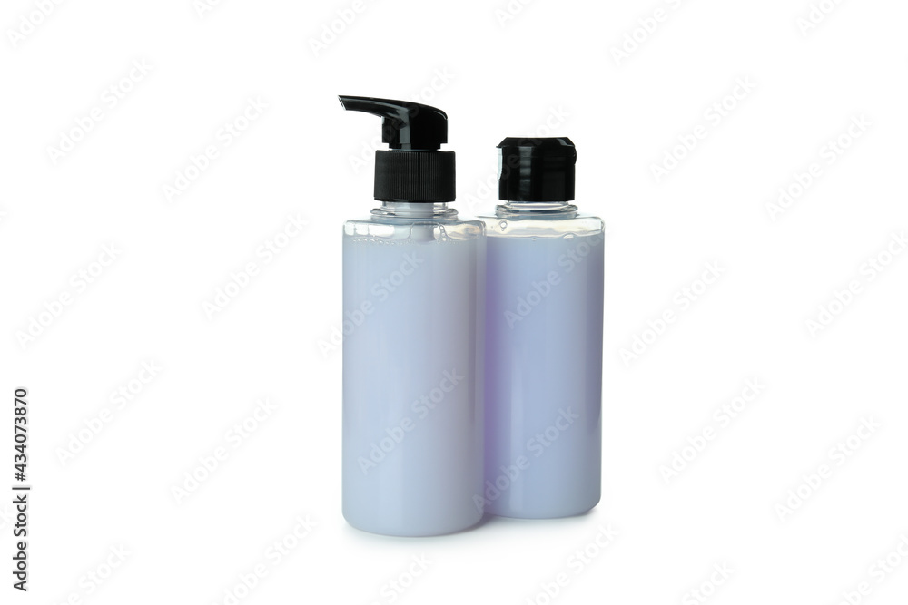 Blank shower gel bottles isolated on white background Blank shower gel bottles isolated on white background