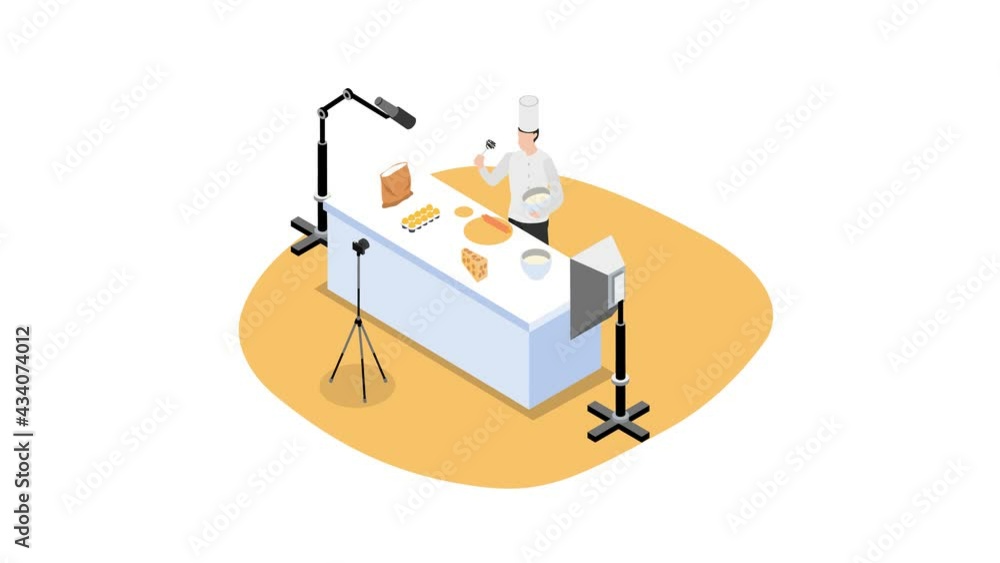 Male chef recording video for online video channel Male chef recording video for online video channel