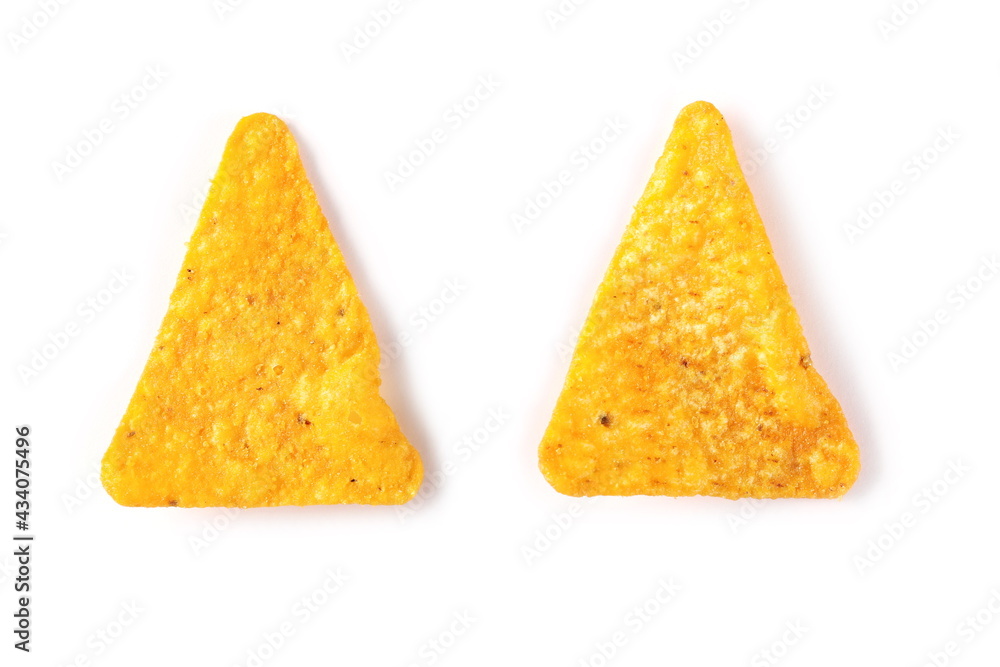 Corn tortilla chips set isolated on white background, top view Corn tortilla chips set isolated on white background, top view