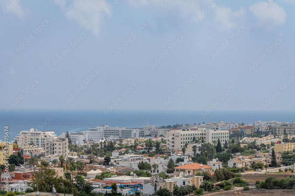 View from the hill to the rooftops of Protaras and the sea