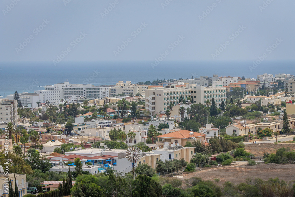 Obraz premium View from the hill to the rooftops of Protaras and the sea