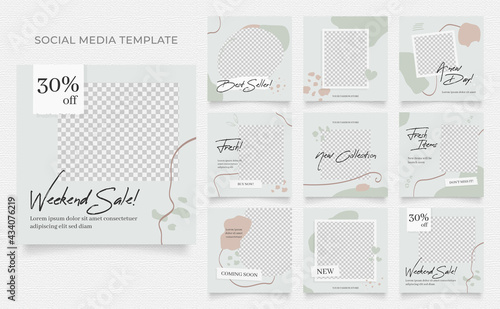 social media template blog fashion sale promotion. fully editable instagram and facebook square post frame organic sale poster. green brown white ad banner vector background