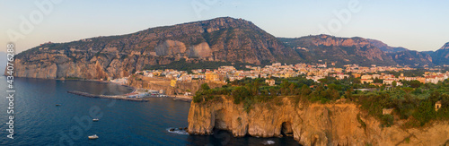 Aerial view of the town of Meta on the coast of Sorrento