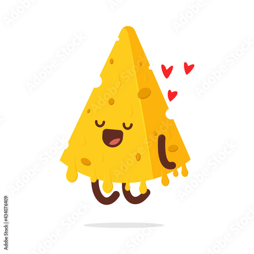 Cute melted cheese with hearts vector cartoon character isolated on a white background.