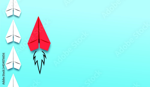 Business creative idea minimal concept on 3D render vector, group of paper plane in one direction, one individual pointing in the different way. Business for new ideas creativity & innovative solution