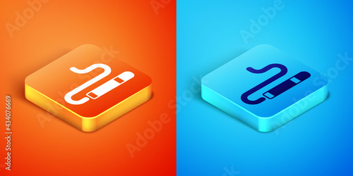 Isometric Cigar icon isolated on orange and blue background. Vector