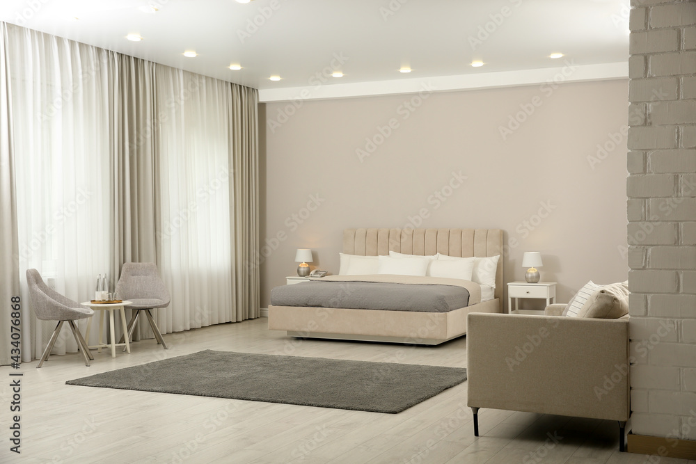 Beautiful hotel room interior with double bed Beautiful hotel room interior with double bed