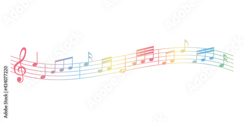 vector sheet music - rainbow colored musical notes melody on white background