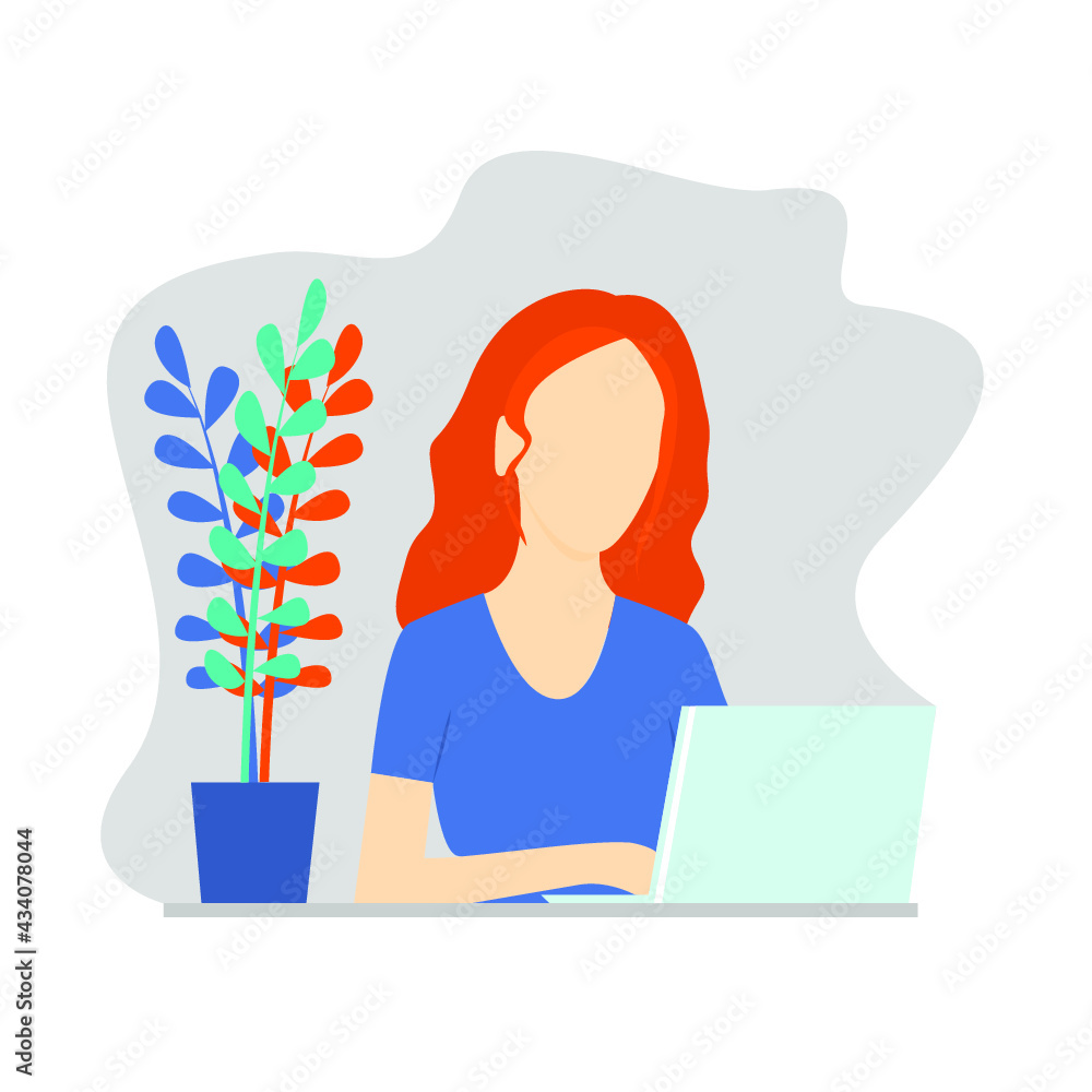 Woman working on a laptop. Flat style Woman working on a laptop. Flat style