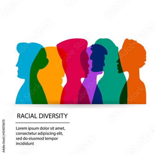 Diverse culture men and women silhouettes. Group of diversity multi-ethnic and multiracial people. Racial equality and anti-racism vector illustration. Multicultural society concept. friendship 