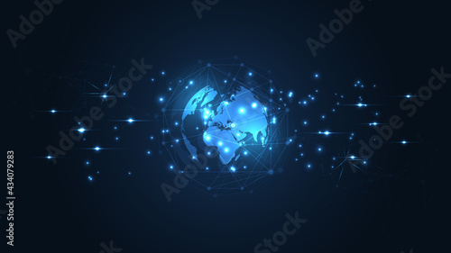 Global network connection World map abstract technology background global business innovation concept