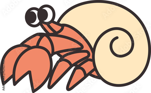 白い背景にかわいいヤドカリのイラスト