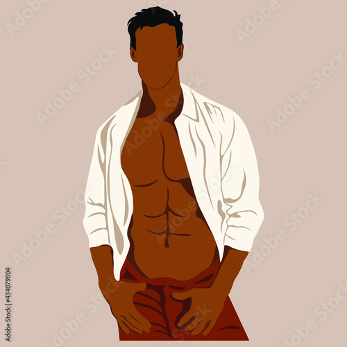 Silhouette of a man. Athletic man character on beach.  vector cartoon illustration.