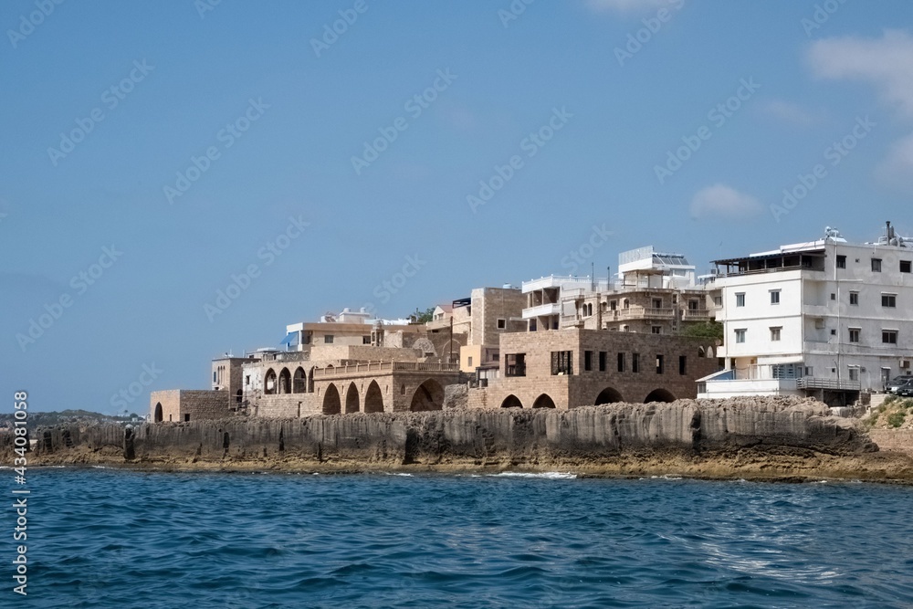 Phoenician wall at the Lebanese city of Batroun viewed from the sea