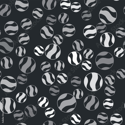 Grey Planet icon isolated seamless pattern on black background. Vector