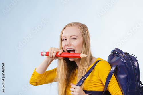 Young woman going to school